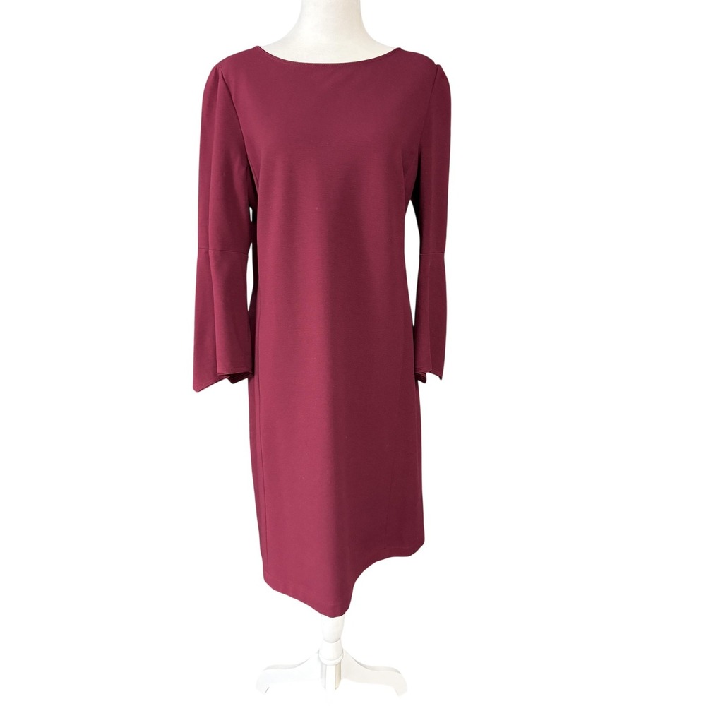 Lafayette 148 New York Dress Womens M Red Knit Shift Bell Sleeve Work Office